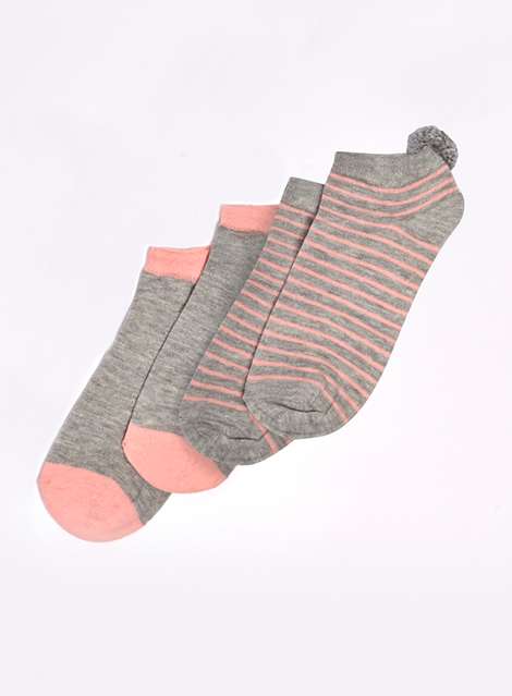 Grey and Blush Pom Trainer Socks